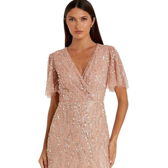 Mac Duggal NEW Size 10 Style 35109 Pink Embellished Flutter Sleeve Gown NWT - Picture 2 of 11